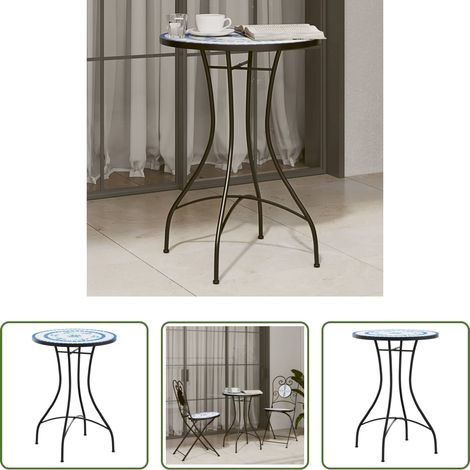 vidaXL Table en céramique -  Table de bistro mosaïque bleu et blanc Ø50x70 cm céramique (1/5)