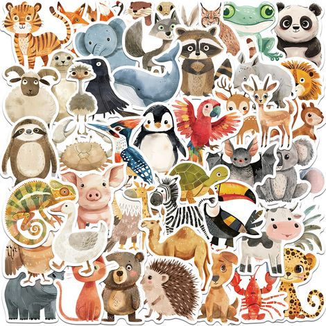Autocollants Animaux - Vinyle Imperméable - Pour Ordinateur Portable Carnet De Notes Valise Guitare Bouteille D Eau - Lot De 100 Pièces (1/5)