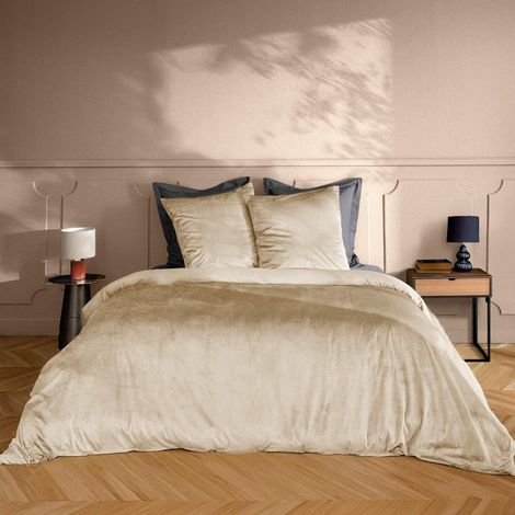 Housse de couette - 220x240 cm + taies - Velours sable - Marron