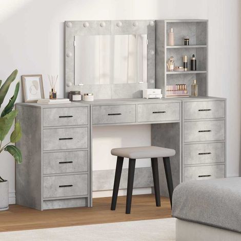 Schminktisch mit Schubladen 3 pcs Beton Grau Holzwerkstoff