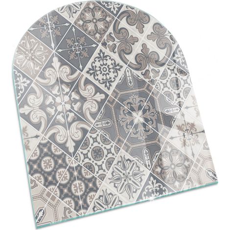 Plaque Rectangulaire en verre trempé décorative de protection avec impression pour salon pour cheminée Motif mosaïque décoratif 80x70 cm (1/5)