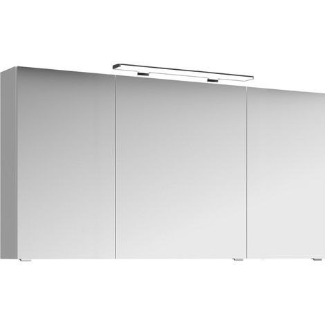 Badezimmer 3-türiger Spiegelschrank FES-4010-66 Korpus in weiß glänzend, inkl. Beleuchtung - B/H/T: 140/71/17cm (1/5)