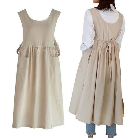 Tablier femme coton lin vintage – Plis, fente latérale, 2 poches – Décoration intérieure – 1 pièce (1/5)