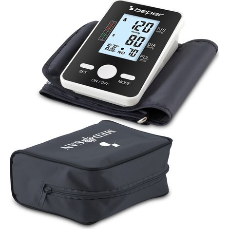 BEPER P303MED100 Misuratore di Pressione da Braccio Digitale con Display Retroilluminato, 150 Memorie, Rilevazione Battiti Irregolari, Indicatore OMS, Custodia Inclusa (1/5)
