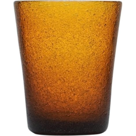 Vaso tumbler de vidrio soplado ámbar 7,8 cm de diámetro y 10 cm de altura