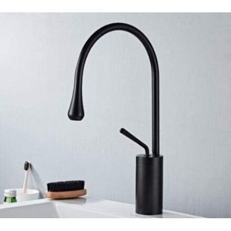 Robinet de cuisine monotrou, robinet chaud et froid, robinet mélangeur (noir court) (1/2)