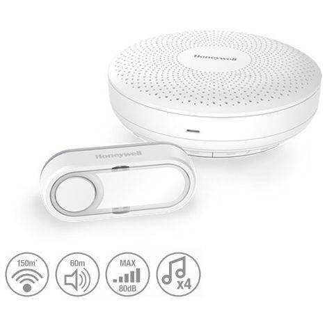 Honeywell – Carillon mobile sans fil rond – Portée 150m – 4 mélodies – Son 80dB à 60m – Bouton étanche IP55 – Fréquence 868 MHz (1/4)