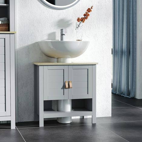 Mobiletto sottolavabo compatto Kleankin con 2 ante e ripiano interno regolabile, contenitore per il bagno, 60x30x60 cm, grigio