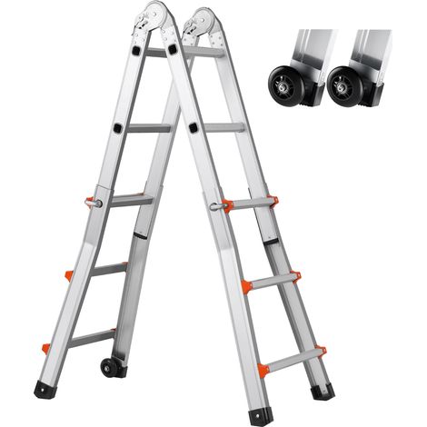 Mophorn 9.5 FT Scala Telescopica A-Frame, Scala Estensione Compatta in Alluminio, Scala Multifunzione Pieghevole per Camper per Casa, Scale, Interni/Esterni, Carico 330 libbre, Argento (1/5)