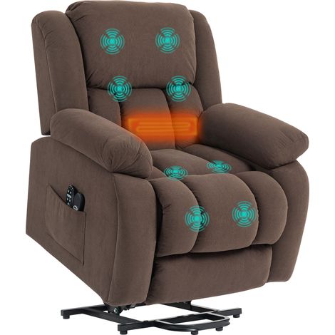 Fauteuil releveur électrique - HOMCOM - massage et chauffage, dossier inclinable, télécommande - velours - 93x104x100cm - marron (1/5)