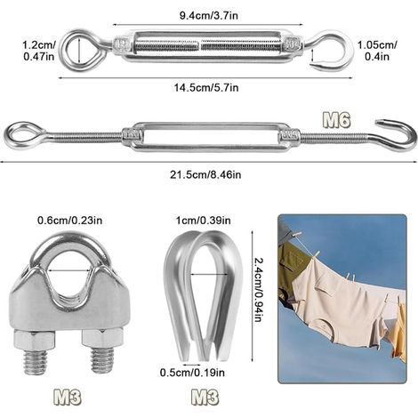 Cable Tensioner, Stainless Steel Cable Clamp 6mm Cable Tension Kit With Threaded Pins Adjustable Tension Tip For Stainless Steel Railing