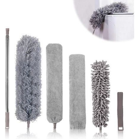 6 Pièces Plumeau Telescopique,Poussiere Plumeau Lavable Microfibre,Longueur télescopique jusqu'à 250 cm,adapté au Nettoyage des plafonds,Meubles,Voitures,Ventilateurs Plafond,Stores (1/5)