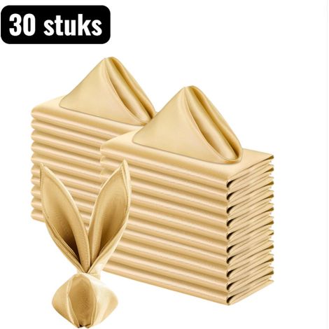 Lot de 30 serviettes de table en satin de haute qualité (43 x 43 cm), en polyester luxueux. Idéales pour hôtels, restaurants et autres établissements. Coloris doré. (1/5)
