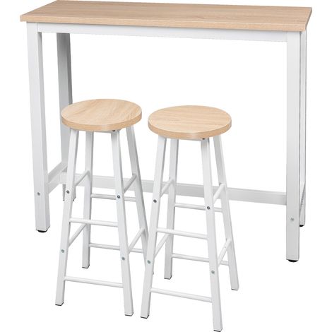 WOLTU 1xTable de Bar + 2xTabourets de Bar en MDF et métal, Ensemble de Meuble de Salle à Manger 120x40x100cm, Chêne Clair