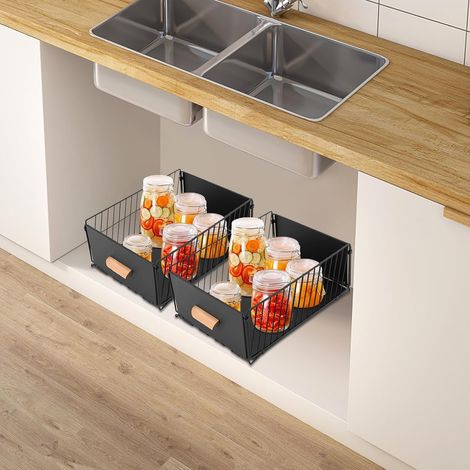 2 Stück Küchenschubladen Set Ausziehschubladen für Schränke Küchenschrankschublade 25kg Tragkraft Ohne Bohren Raumsparend Leise Auszug Schwarz (1/5)