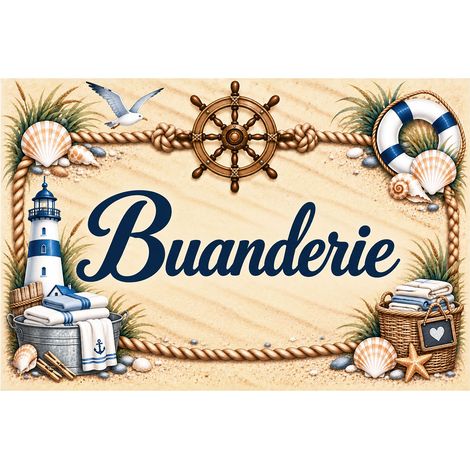 Plaque Buanderie 20 x 15 cm aluminium décor marin et linge (1/2)