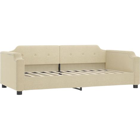 Lit simple Lit adulte Lit de repos crème 100x200 cm tissu (1/5)