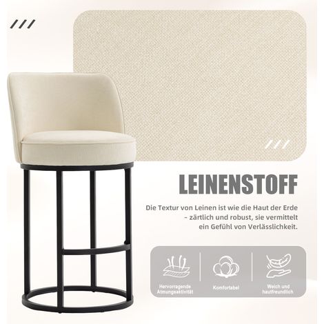 Tabourets de bar en lin couvert pour îlots de cuisine,design moderne pieds métal noir rembourrés pour bar et espace à manger domicile-Xh.