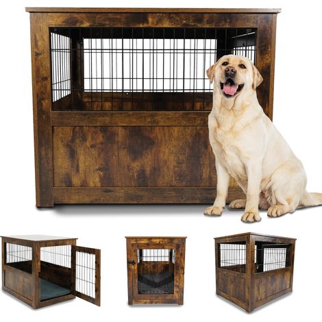 MaxxPet Caja de Madera Para Perros, Caja Para Perros para el hogar, Caseta Para Perros de Interior, Jaula Para Perros, Sala de Estar, 89x61x72cm, Negro (1/5)