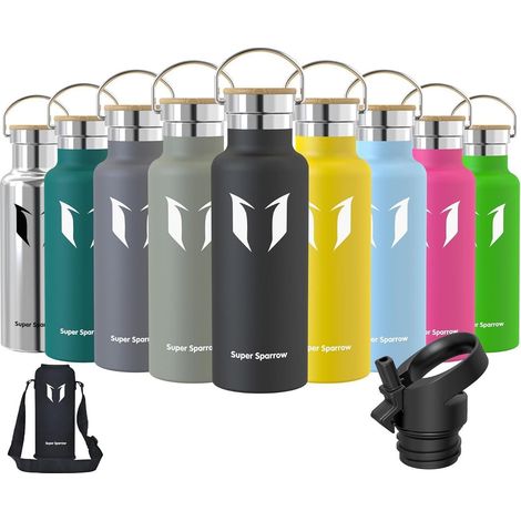 Edelstahl Trinkflasche 350-1000ml, BPA-frei, auslaufsicher, mit 2 Deckeln (1/5)