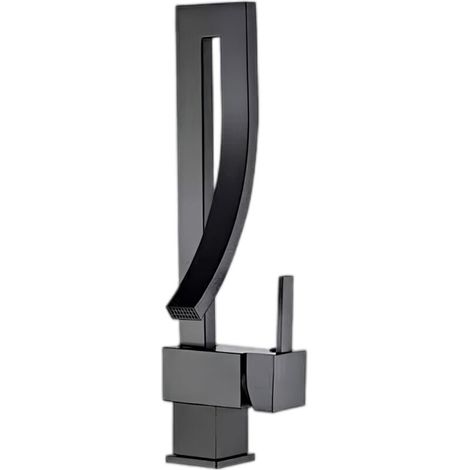 Robinet de lavabo moderne pour salle de bain - Mitigeur monobloc en laiton massif - Couleur noire - Design épuré et durable - Haute qualité. (1/4)