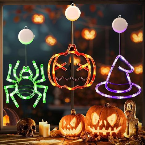 Halloween Fenster Beleuchtung, 3 Stück Halloween Beleuchtung mit Saugnapf Cups für Ihre Festdekoration (1/5)