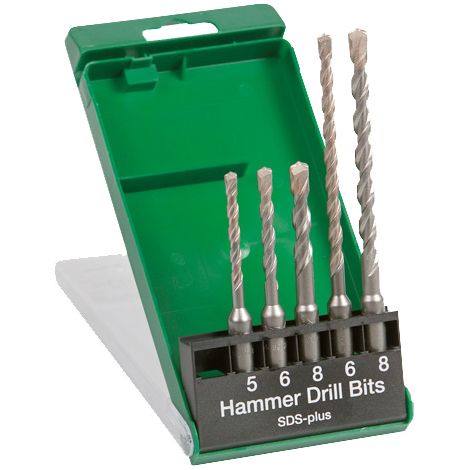 Forets SDS‑Plus Hikoki 5 pièces (5,6,8 mm) 110/160 mm - Coffret vert 751017