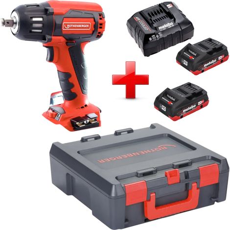 Atornillador de impacto sin escobillas Rothenberger RO ID400 18 V 400 Nm + 2 baterías LiHD 4,0 Ah + cargador + Rocase