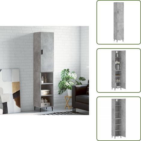 The Living Store Buffet haut Gris béton 34,5x34x180 cm Bois d'ingénierie - Buffet Design Moderne - Meuble Rangement Gris - Armoire Cuisine - Buffet Haute Capacité - Mobilier Salon (1/5)