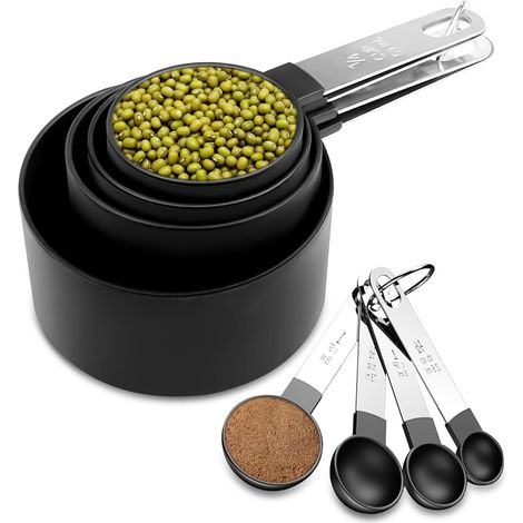 8-teiliges Messbecher- und -löffel-Set, Messlöffel-Set beinhaltet 4 Messlöffel und 4 Messbecher, Messlöffel zum Messen von Feststoffen und Flüssigkeiten
