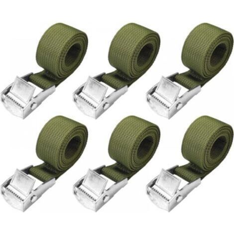 Sangles d'arrimage de 1 m - Lot de 6 sangles à cliquet courtes, vert armée, avec boucle serrée 25 mm, sangles de vélo de 250 kg, sangles de moto extrêmement solides (1/5)