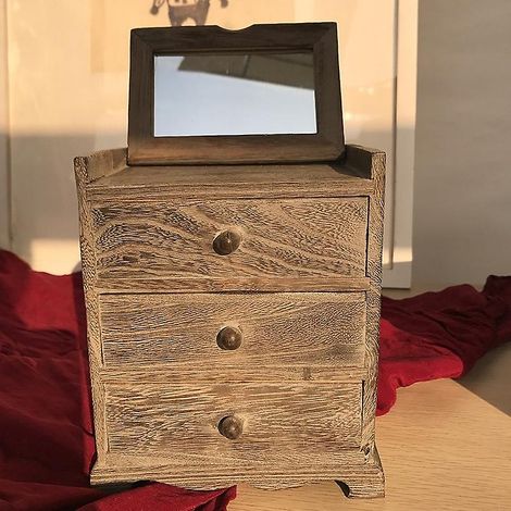 Boîte à bijoux en bois grainé, style antique vintage, en bois massif. Boîte de rangement pour bijoux faits main Earri (1/4)