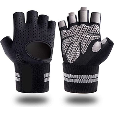 Guanti da fitness/sollevamento pesi neri unisex, taglia XL, con palmo traspirante e cinturino da polso. (1/5)