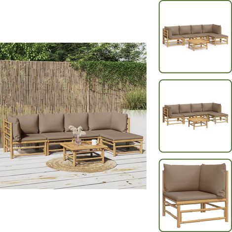 Tavolo da giardino - vidaXL Set Salotto da Giardino 6pz con Cuscini Tortora Bambù - Arredamento da esterno
