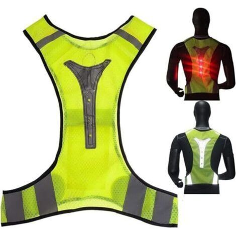 Gilet de sécurité haute visibilité avec bandes réfléchissantes LED, adapté aux déplacements nocturnes en extérieur, à la course à pied, au cyclisme, à la marche et au travail. (1/3)