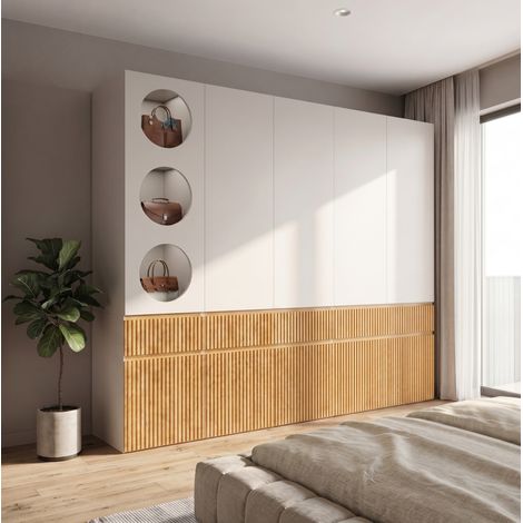 Armadio guardaroba 225 x 50 x 200 cm in MDF rovere chiaro e grigio - CHICFURN (1/5)