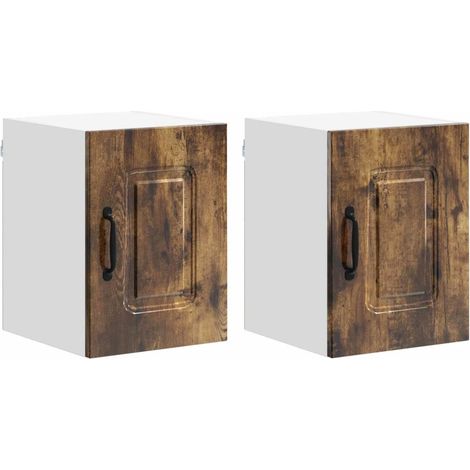 Lot de 2 armoires murales de cuisine minimalistes 30 x 31 x 40 cm grande capacité rangement en bois d'ingénierie chêne fumé (1/5)