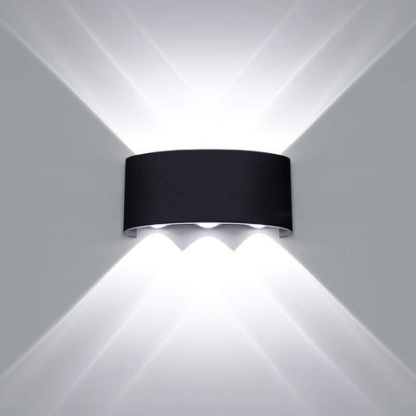 Moderne Applique Murale LED Interieur Aluminium , Noir Lampe Murale Up Down LED pour Chambre Salon Couloir Porche Escalier Maison - 6W Blanc Froid (1/4)