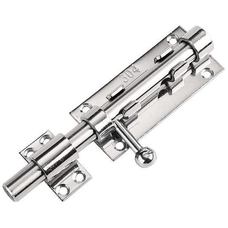 Exterior door latch, sliding bolt, cylinder lock with padlock hole, brushed stainless steel finish (1/5)