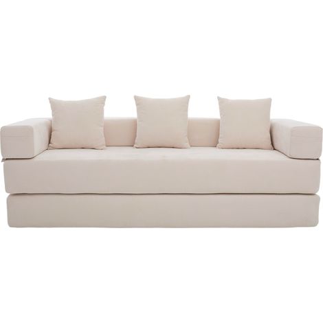 Canapé modulable en tissu beige, bloc DIY super doux avec poches latérales, base antidérapante et housse à zip pour salon, chambre ou coin jeu  CHICFURN (1/5)
