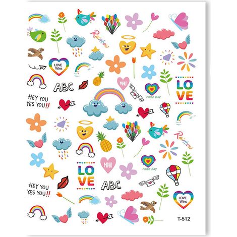 Stickers Pour Ongles - Autocollants 3D Auto-Adhésifs avec Motifs Arc-En-Ciel et Licorne - Pour Manucure DIY - 1 Lot (1/5)