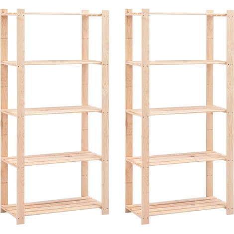 Étagère de rangement 5 niveaux en bois massif – Lot de 2 étagères de stockage 80 x 38 x 170 cm, charge 250 kg, pour garage, atelier, cuisine (1/5)