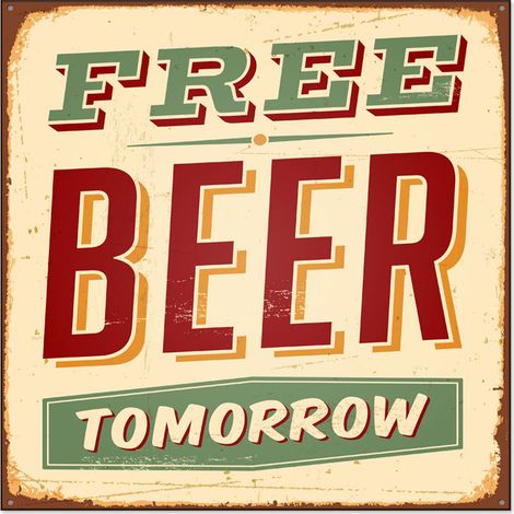 Lupia - Quadro moderno Canvas World FREE BEER 30x30 cm, Stampa su Tela, Telaio in Fibra di Legno, Stampa Stile Vintage, Decorazione Cucina Sala da Pranzo bar hotel ristorante pizzeria, Retrò (1/4)