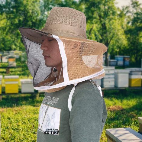 Chapeau d'apiculteur avec voile, coton et lin, chapeau cow-boy extérieur, respirant et ignifugé, protection visage et tête pour apiculteurs, taille unique. (1/4)