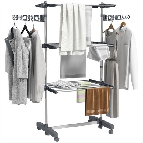 Porte-manteau séchoir à linge 142 x 55 x 152 cm gris acier (1/5)
