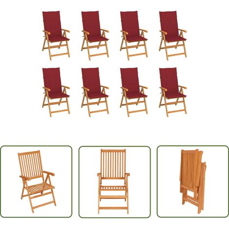 The Living Store Verstellbare Gartenstühle mit Auflagen 8 Stk. Massivholz Teak - Gartenstuhl - Teakholzmöbel - Outdoor Möbel - Gartenmöbel - Lounge Chair (1/5)