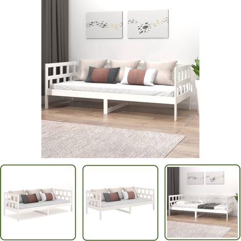 The Living Store Tagesbett Weiß Massivholz Kiefer 90x200 cm - Tagesbett - Schlafcouch - Holzbett - Kiefernholzbett - Weißes Bett (1/5)