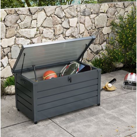 Cassapanca da giardino 120 x 62 x 66 cm 311 L in acciaio zincato grigio scuro con ruote HAVRYA (1/4)