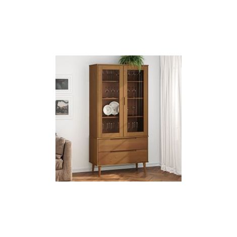 Armoire à vitrine MOLDE Marron 90x35x175 Bois de pin massif (1/5)