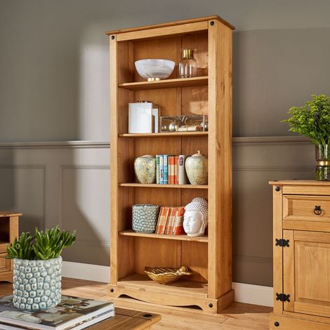 Tall Pine Bookcase 5 Book Shelves Corona Mexican Solid Wood Living Room (1/3)